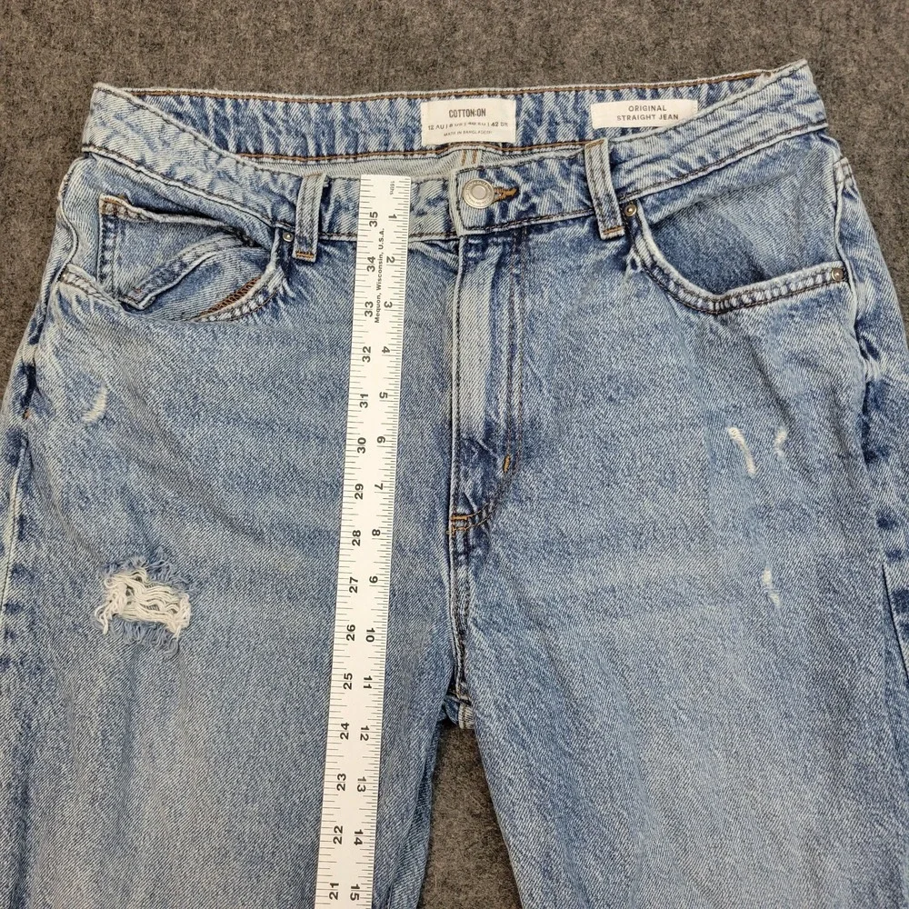Cotton On Jeans Womens 8 Blue Denim Distressed Original Straight Leg Frayed Hem